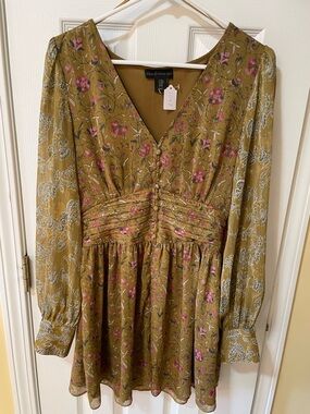 House of Harlow 1960 Dress Size M Boho Floral Metallic Waist Detail